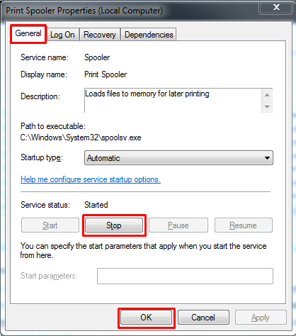 Printer spooler settings