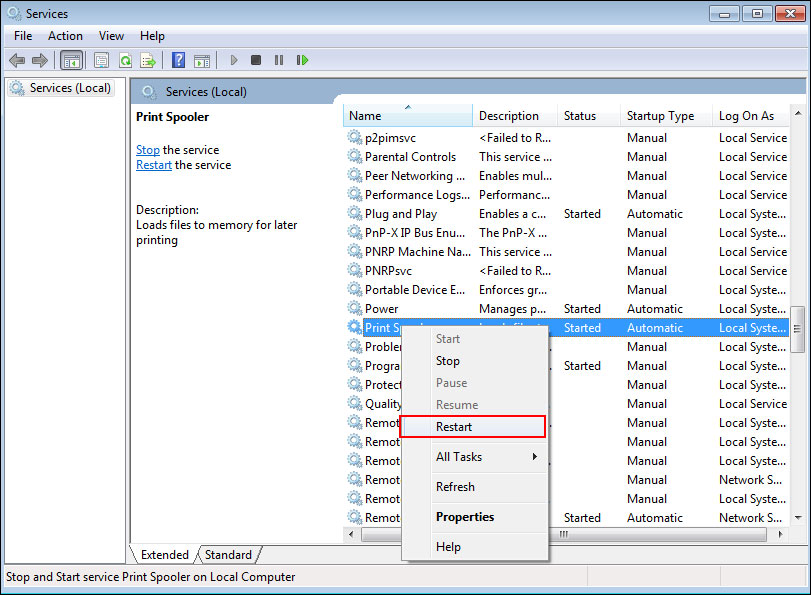 Restart Printer Spooler