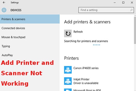 add printer and scanner not working